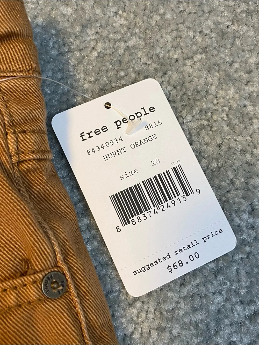 Free People NWT Burnt Orange Distressed Denim Jeans Womens 28